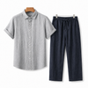 Grey Short Sleeve Shirt + Navy Blue Trouers